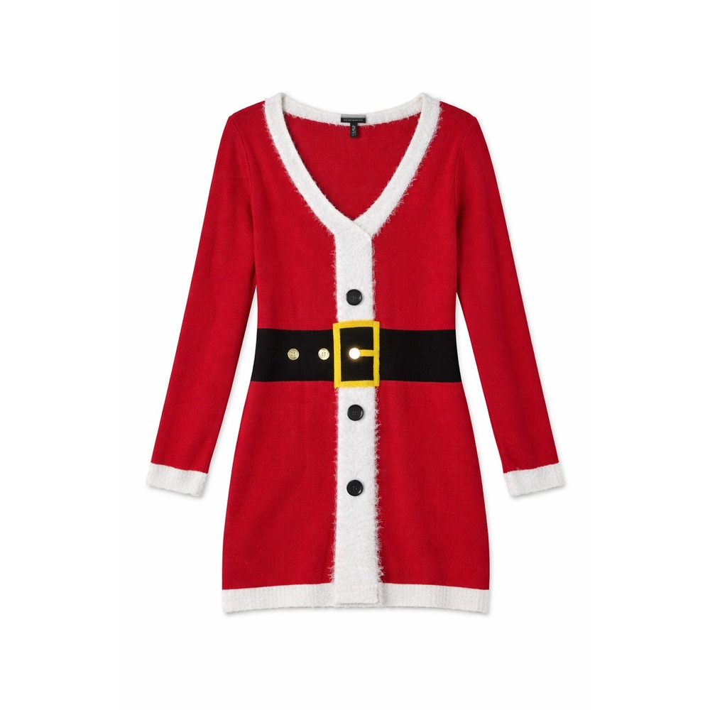 Allison Brittney Holiday Cardigan Sweater Size Medium Red Santa Belt‎ Novelty